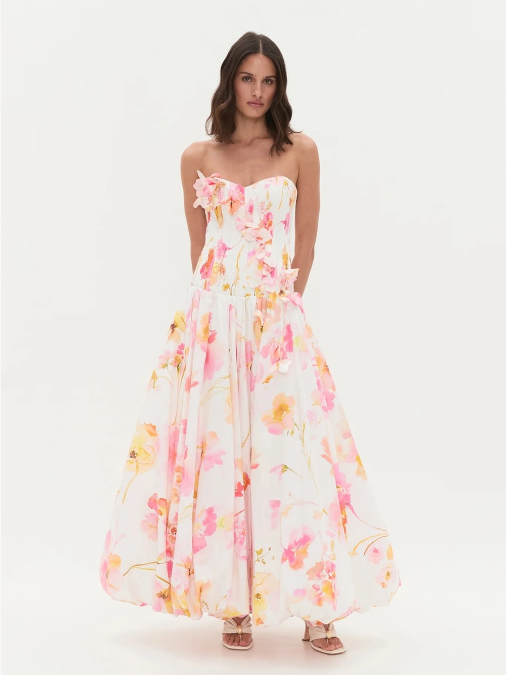 Gracie gown, Aje Dresses | Aje Strapless Floral Maxi Dress In Pink And White